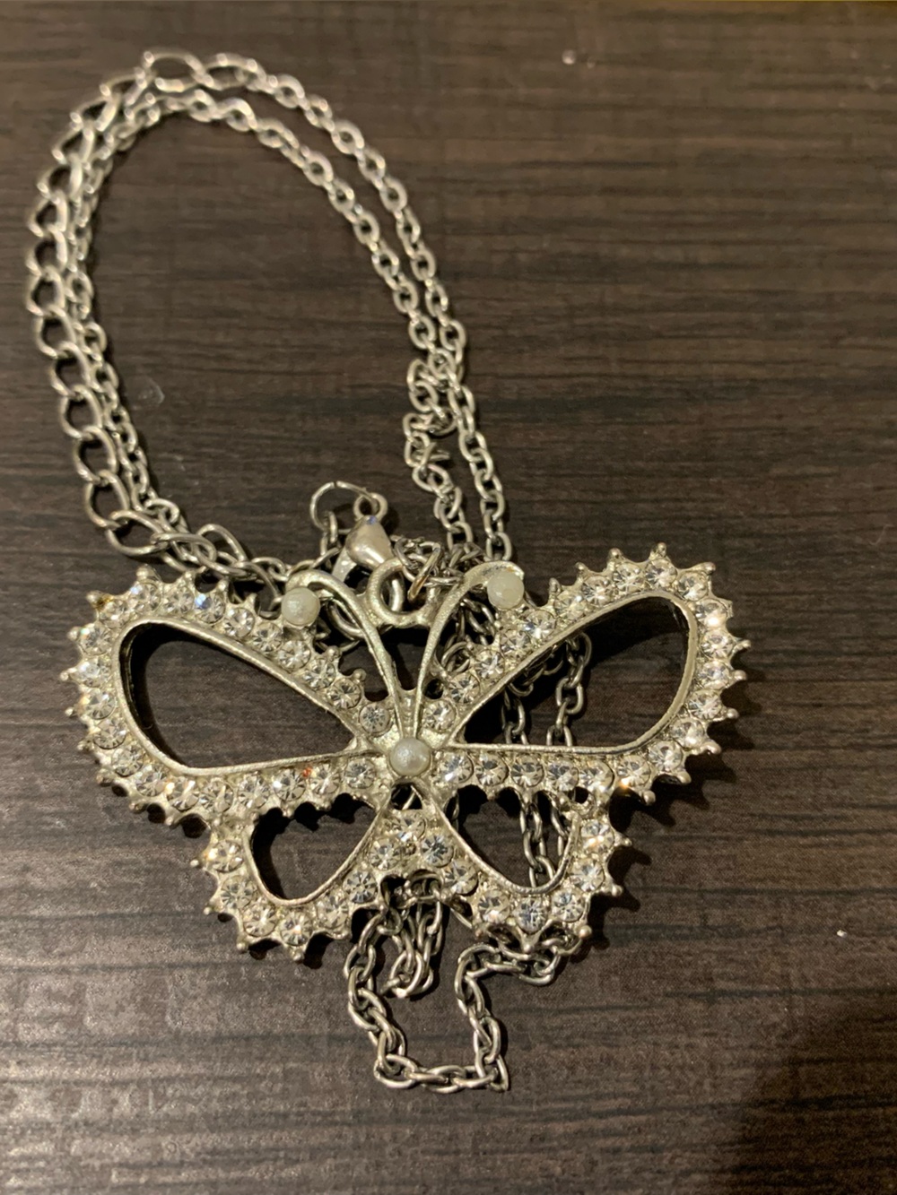 Silver Crystal Bow Pendant Necklace - Elegant Women’s Jewelry